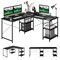 Costway 95'' Convertible L-shaped Corner Computer Desk 2-Person Long Desk Shelves Black